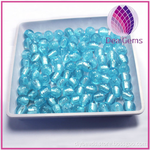 Silver foil handmade round lampwork glass beads